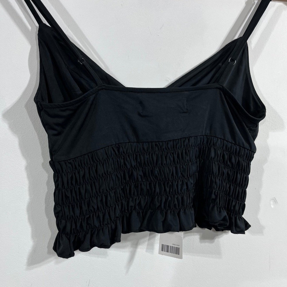 UO Y2K Fairy Grunge Smocked Crop Cami Top Black Medium Whimsigoth Concert - Picture 4 of 9